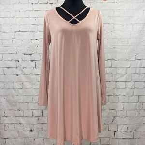 Pink Criss Cross Neckline Long Sleeve Dress